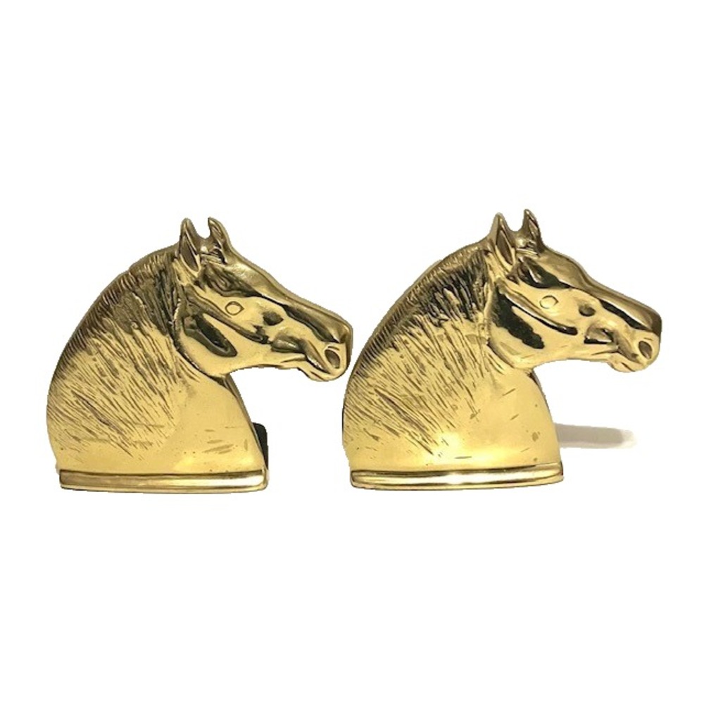 Vintage Solid Brass Percheron Bookends Pair of Horse Head Bookends